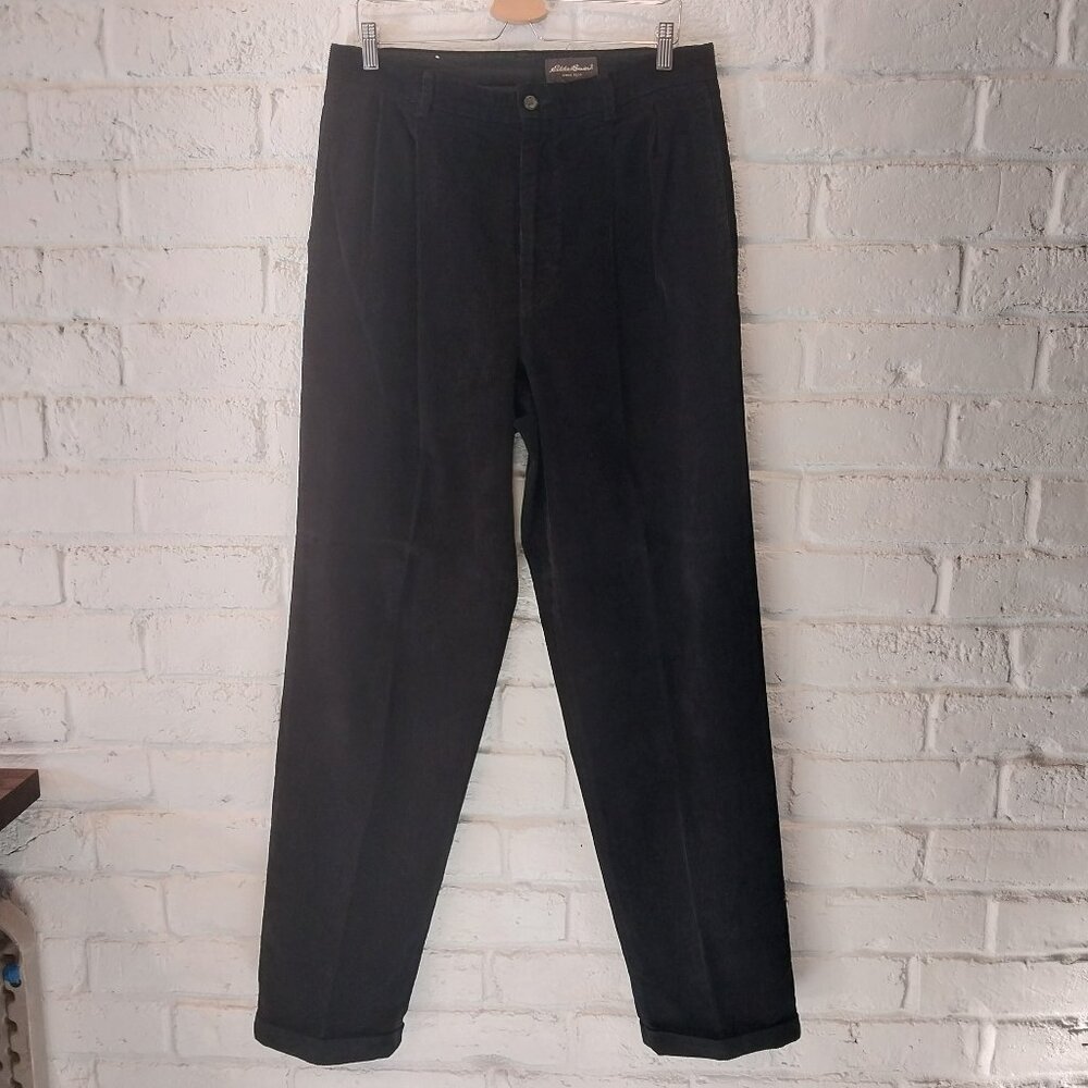 Eddie Bauer Corduroy Pants Dark Navy Blue Mens 34x34.5 Tall Pleated Front Preppy